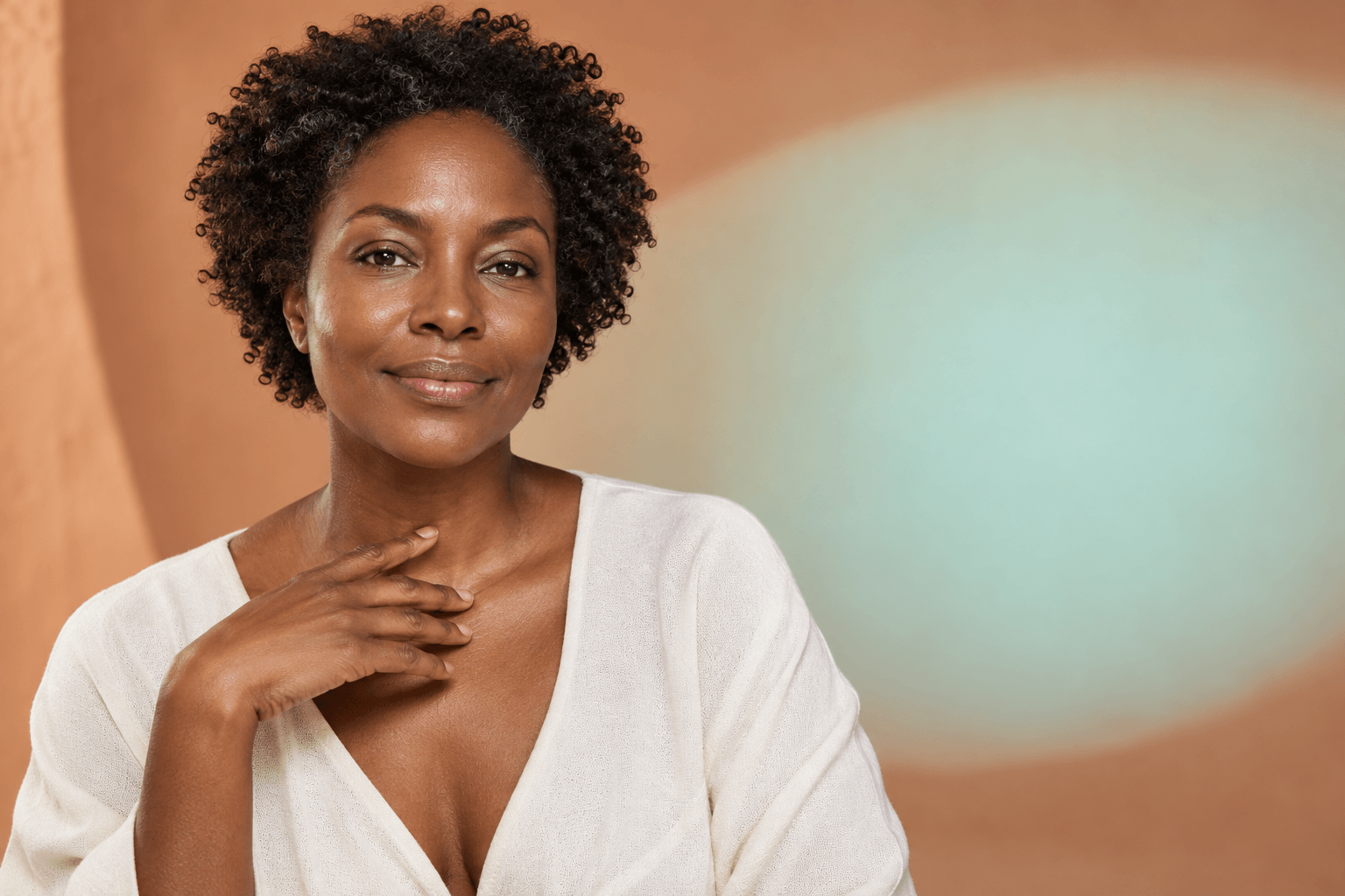 Woman in a calm studio portrait